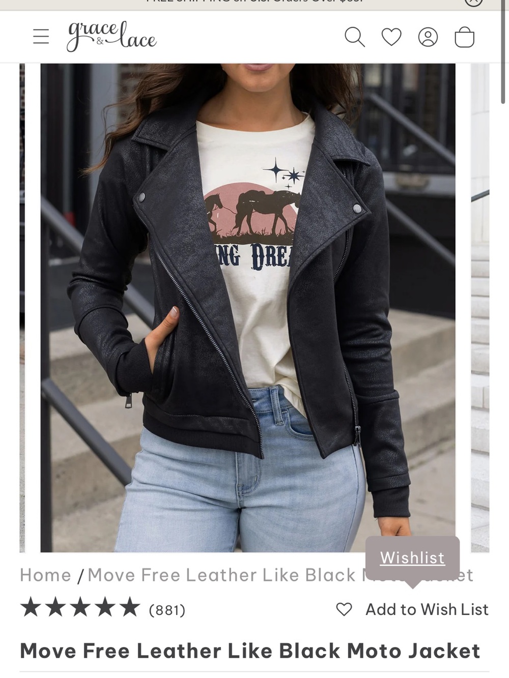 Grace & Lace move free leather-like moto jacket black small